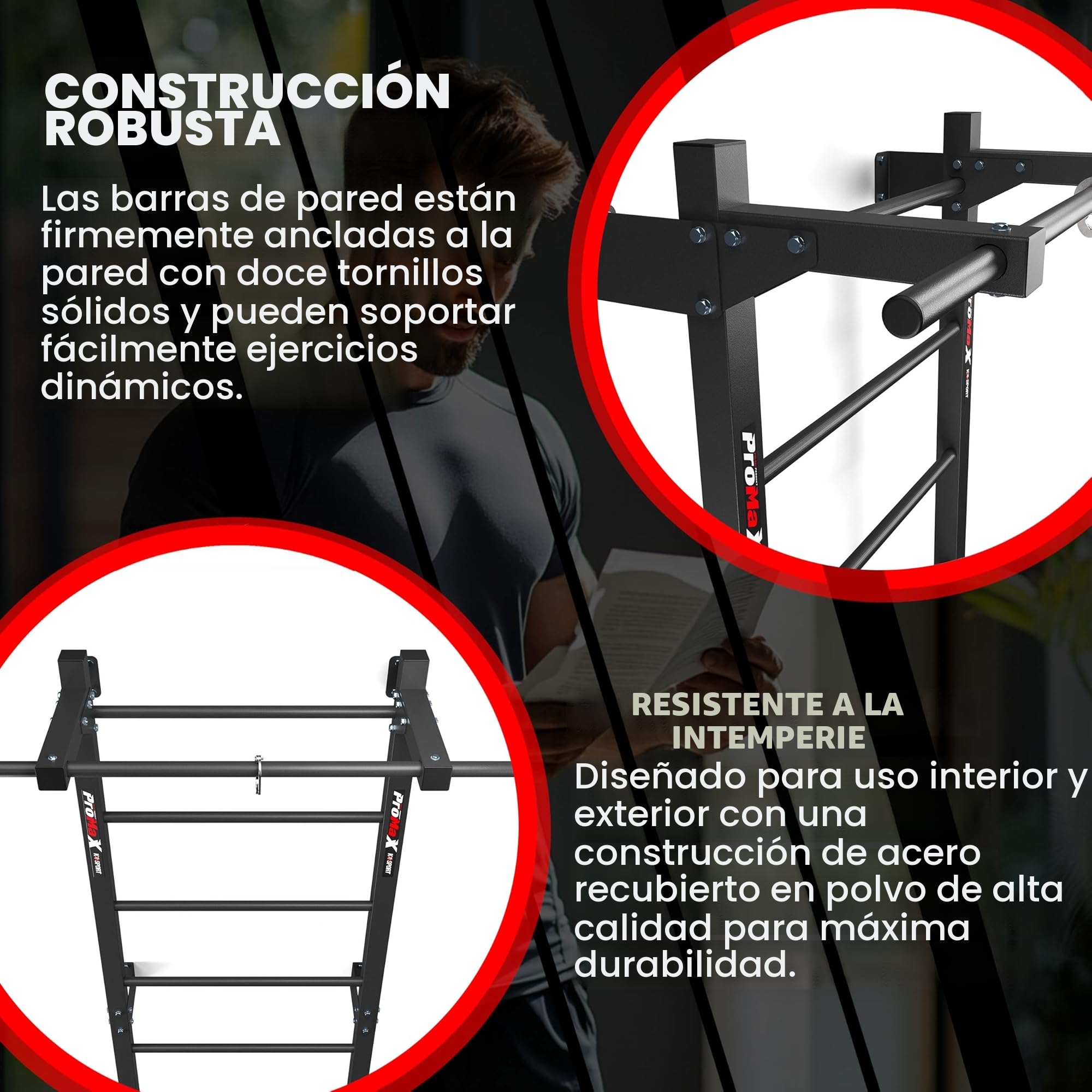 K-Sport: Pared de escalada con 8 peldaños, soporta hasta 250 kg, pared con barra de dominadas, pared de escalada de metal para montaje en pared para adultos y niños, incluye libro electrónico (idioma