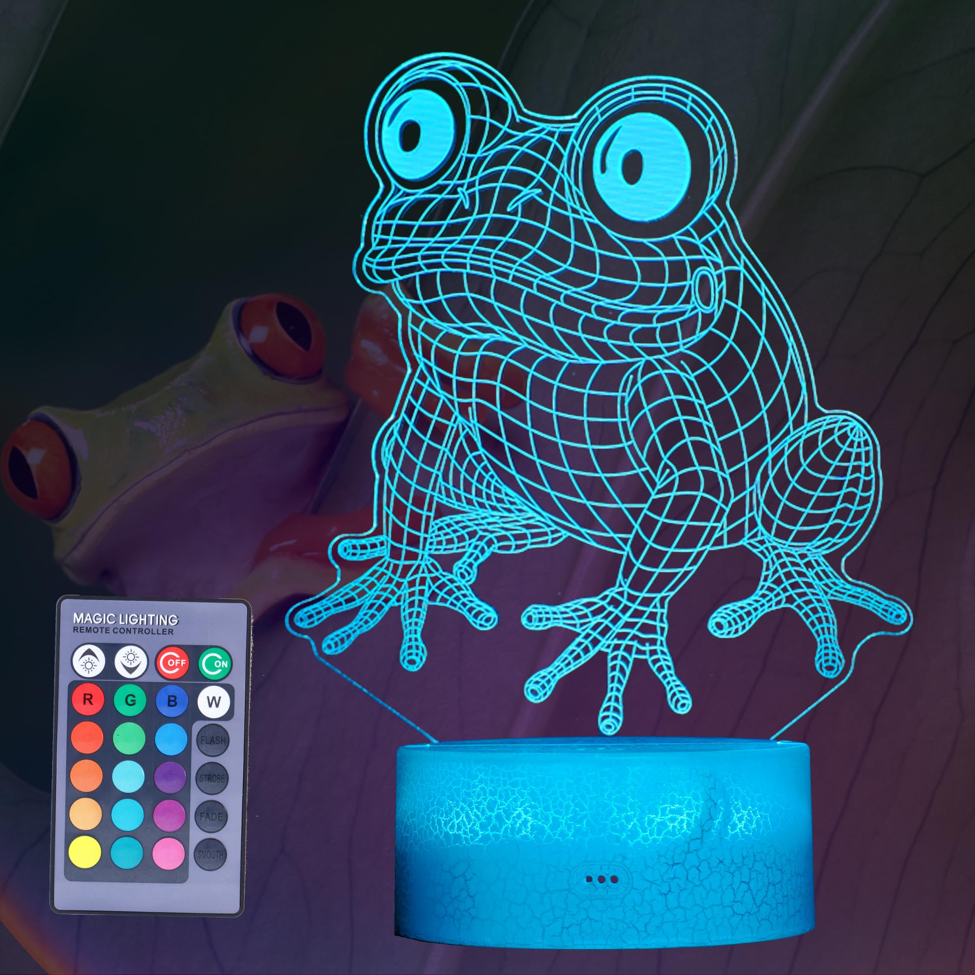 POSSHE Cute Frog Night Light Frog Gifts 3D Illusion Lamp RGB Color Changing Remote Control Timer Dimmable Nursery Decoration Baby Light Room Decor Kids Gifts