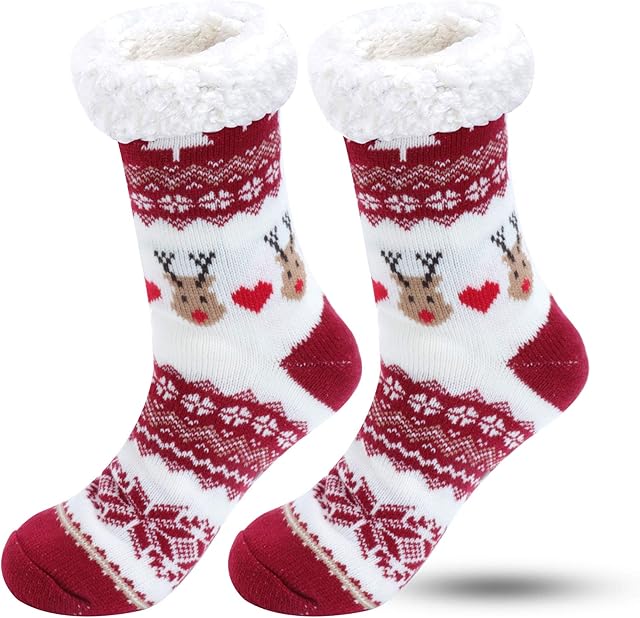 BOER Slipper Socks - Winter Ladies Non Slip Soft Cozy Slipper Socks Fleece Lined Fluffy Socks Knitted Warm Home Socks