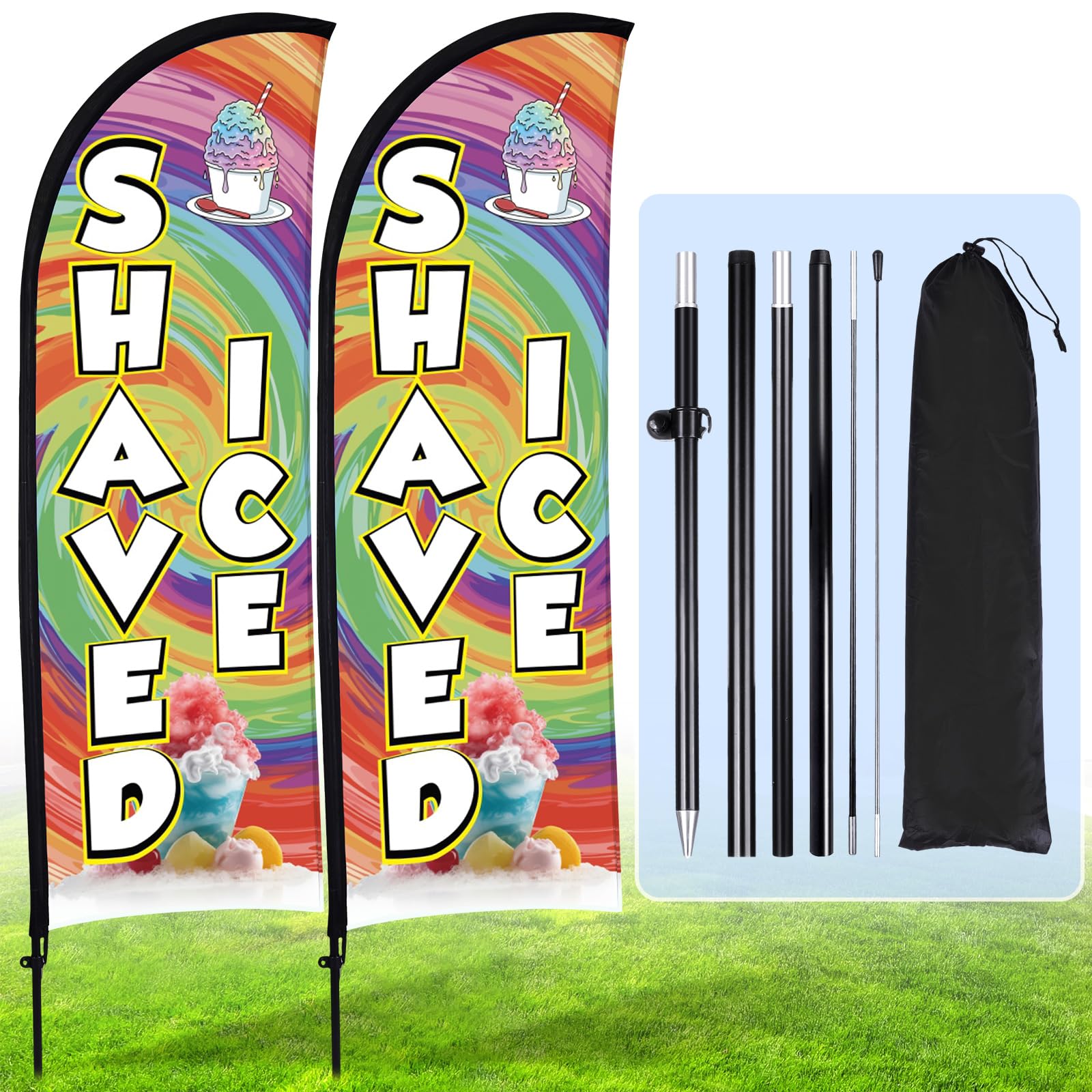 Photo 1 of Buryeah 2 Sets Shaved Ice Feather Flag Pole Kit for Business Advertising, 7 ft Swooper Flag Banner Sign with Pole Ground Stake and Portable Bag for Advertising Business Outside