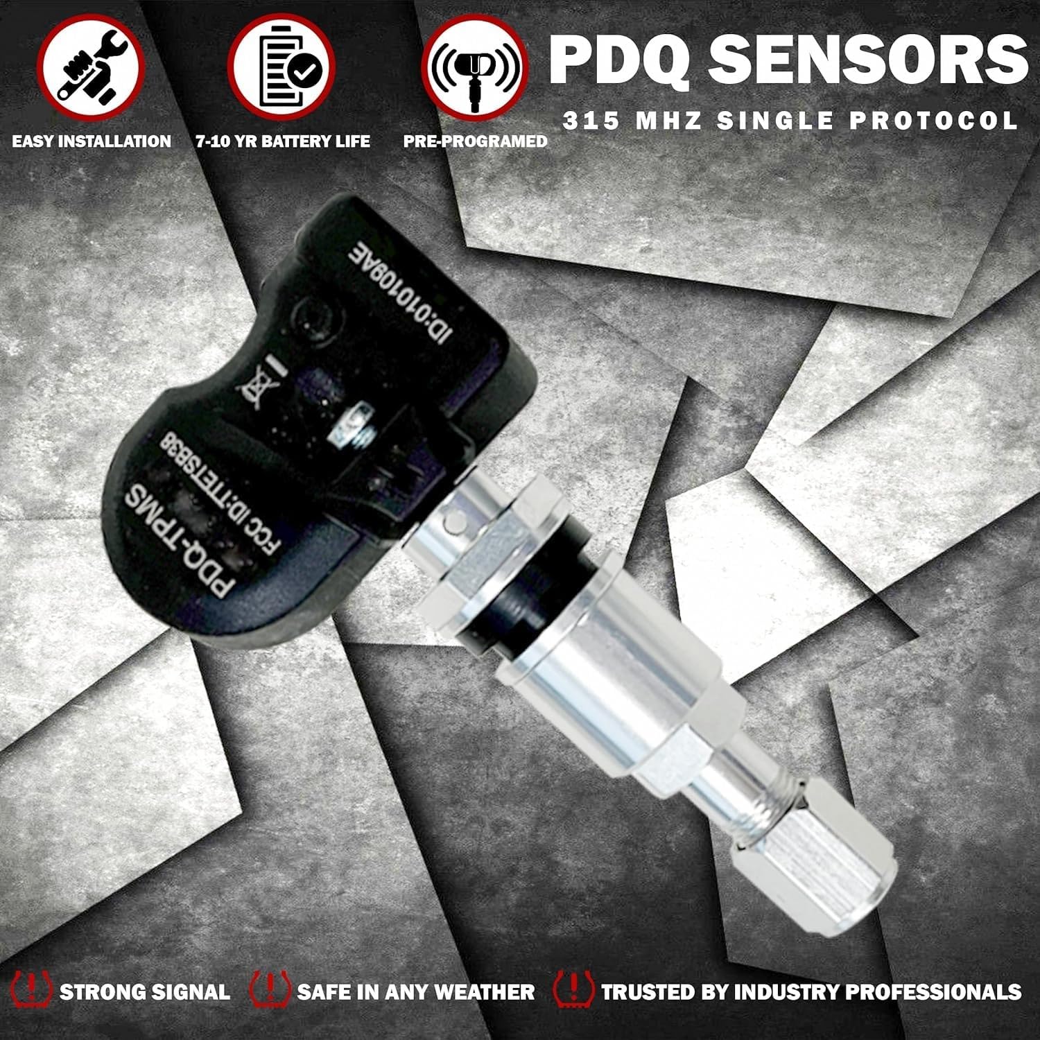 PDQ TPMS 315 MHZ Tire Pressure Sensor 4 Pack Metal Stem for Toyota Lexus Direct Replacement for OE Part # 42607-0E020 ｜ 42607-02050 ｜ 42607-06030 ｜ 42607-48010 ｜ 42607-53020