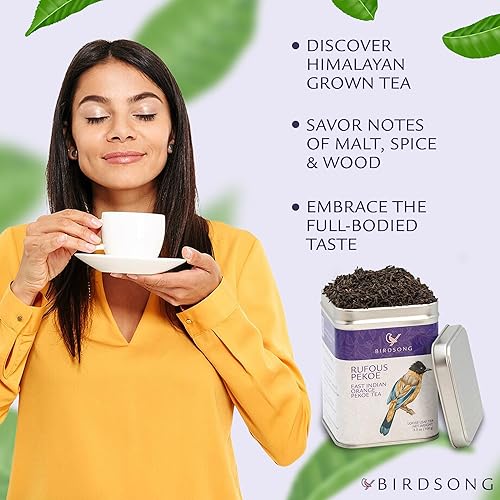 Miniatura 6 de Birdsong Rufous Pekoe - Té orgánico de Pekoe naranja de las Indias Orientales con malta, especias y notas de madera, té negro con cafeína dulce 100%