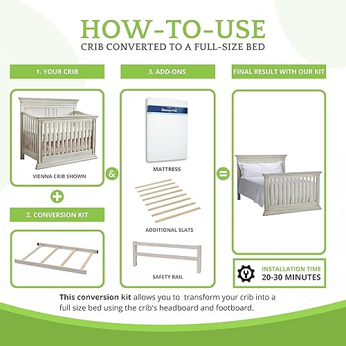 Miniatura 16 de Kit de conversión de tamaño completo, rieles de cama para cunas de bebé, múltiples acabados disponibles (cereza) Cereza,Arenisca,Blanco antiguo,Gris