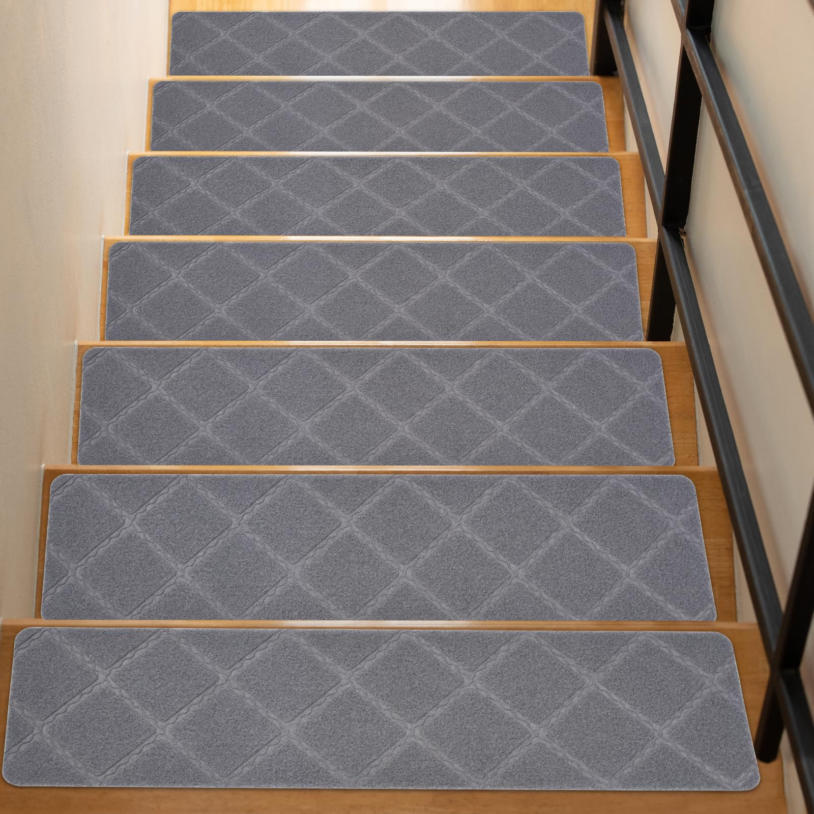 Stair Treads Non Slip, 15 Pack 8in X 30in Soft Polyester Stair Carpet Runner with Non-Slip TPU Backing - Non Slip Stair Treads for Wooden Steps Indoor Tiles Elders, Kids and Pets