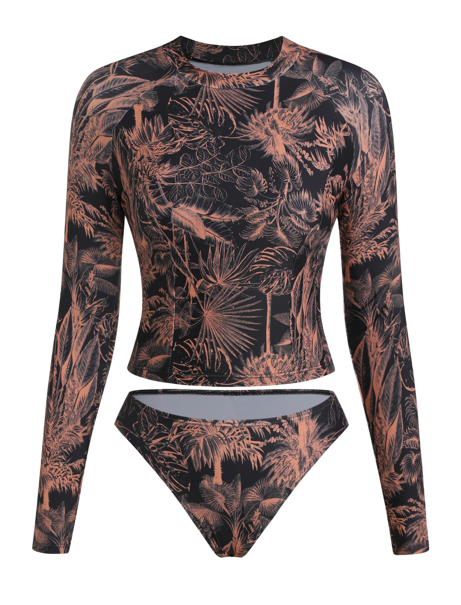ZAFUL Women Long Sleeve Rash Guard Two Piece Bathing Suit with Briefs