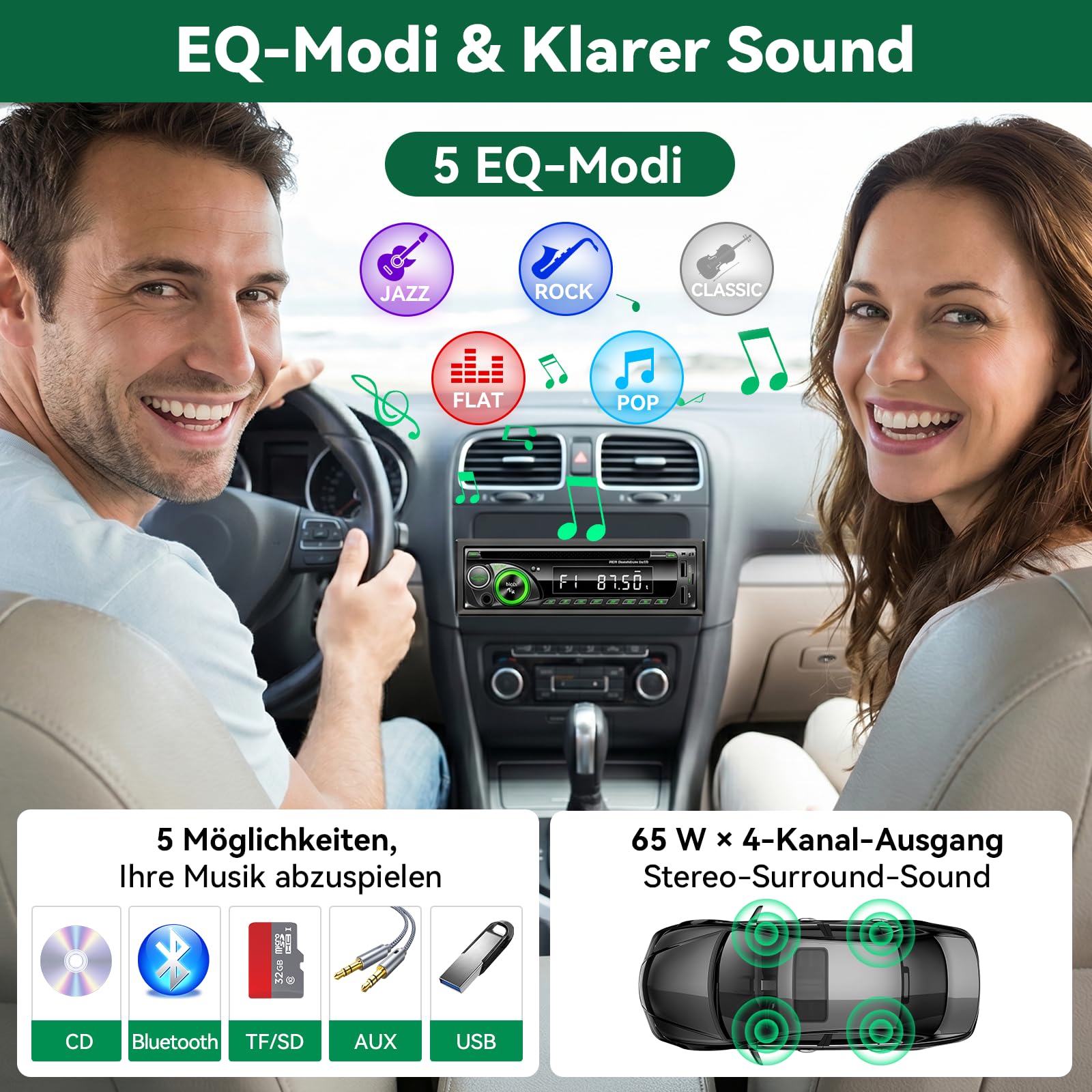 Autoradio Bluetooth mit CD DVD Player, Wistrue RDS/FM/AM Autoradio 1DIN,7 Farben Radio mit 2 USB SD/AUX/Lenkradfernbedienung,MP3 Player