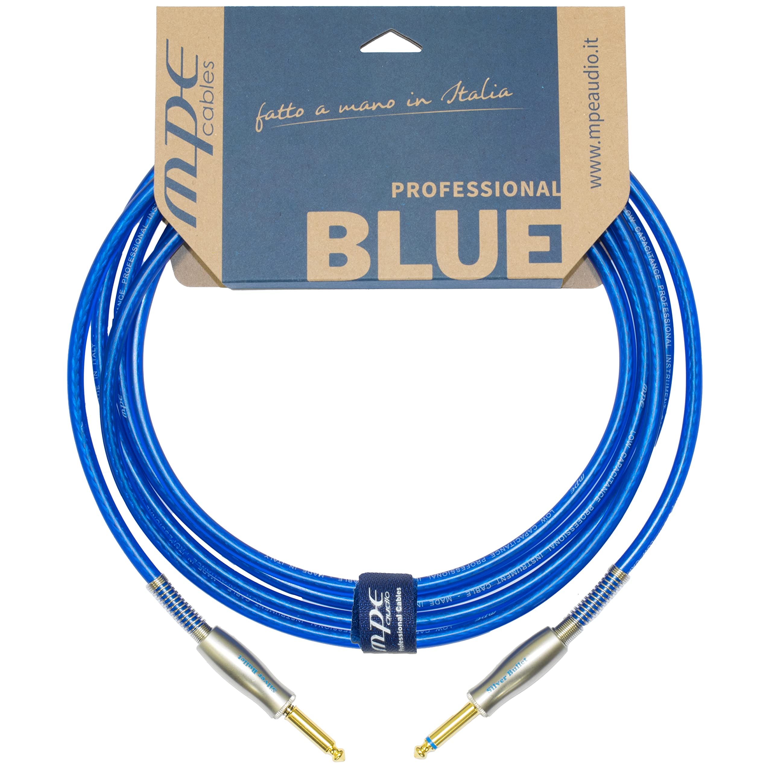 MPE AUDIO Cavo jack chitarra basso tastiera schermato professionale con un Jack Silent diritto Made in Italy 6,3mm MOD BLUE1SD (5 MT)