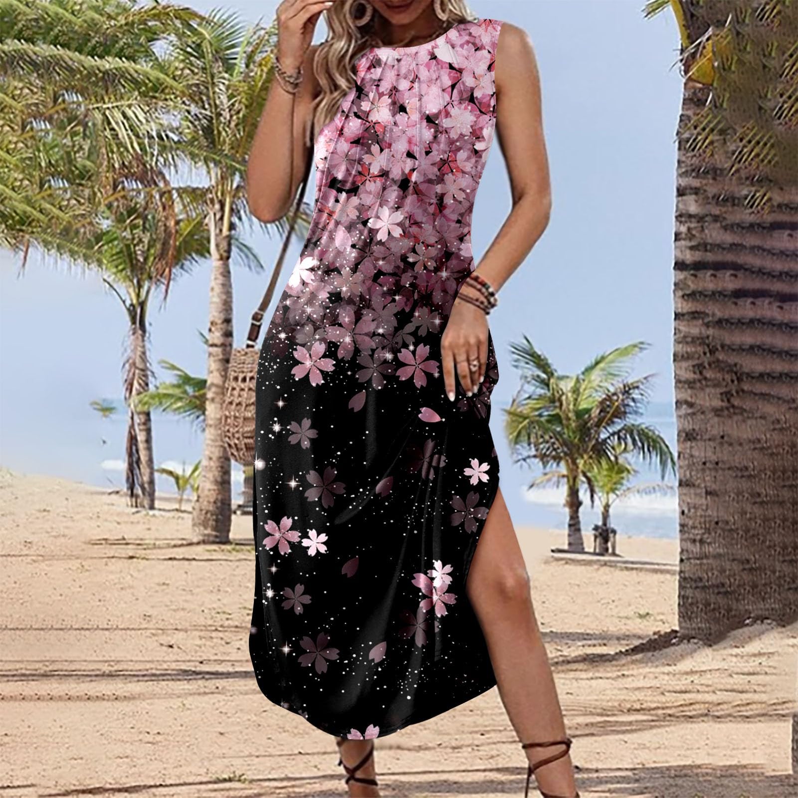 Robe décontractée Longue d’été pour Femme | imprimé Floral bohème | Coupe Fluide façon Plage et Ourlet Fendu | Grande
