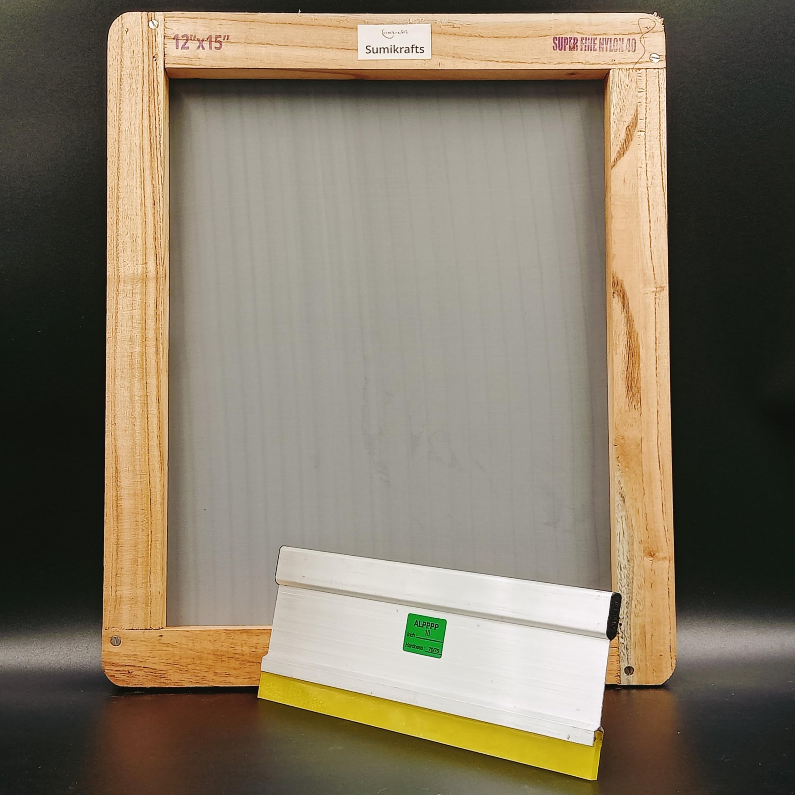 Sumikrafts 12x15 Inch Screen Printing Wooden Frame with Pre-Stretched Nylon Mesh No. 40 + 10" Squeegee Blade (70/75 Hardness) – Ready-to-Use Kit for Detailed Designs-image-33