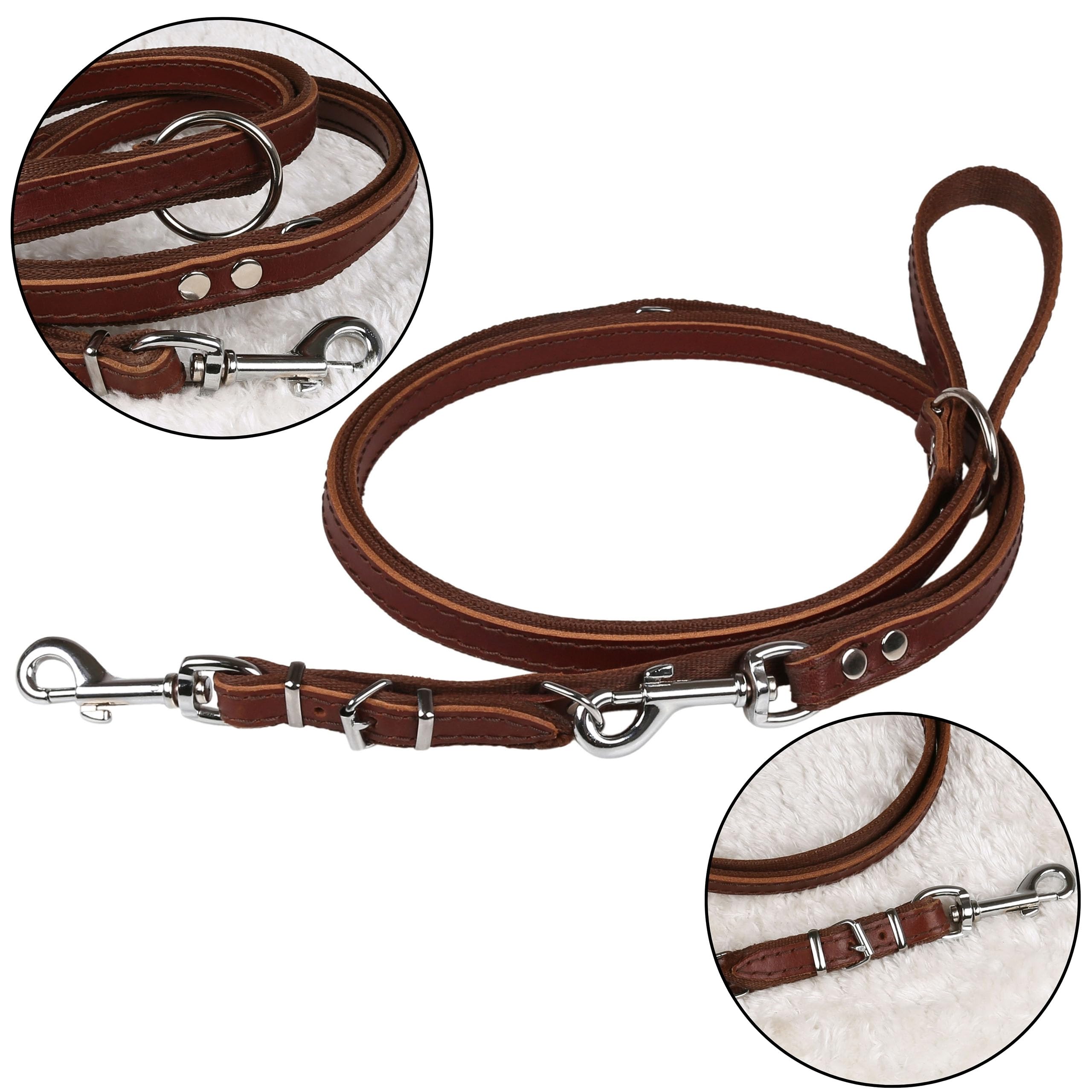 Brown Foldable Leather Dog Lead Adjustable Durable 2.0/200cm, Multicoloured - Image 2