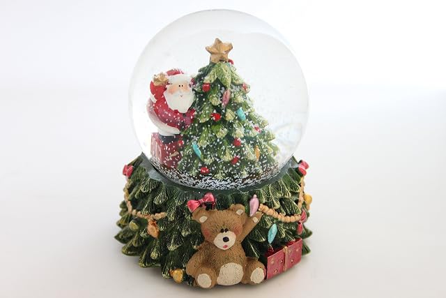 Gisela Graham Santa with Christmas Tree Led Light up ,Resin and Glass Snow Dome