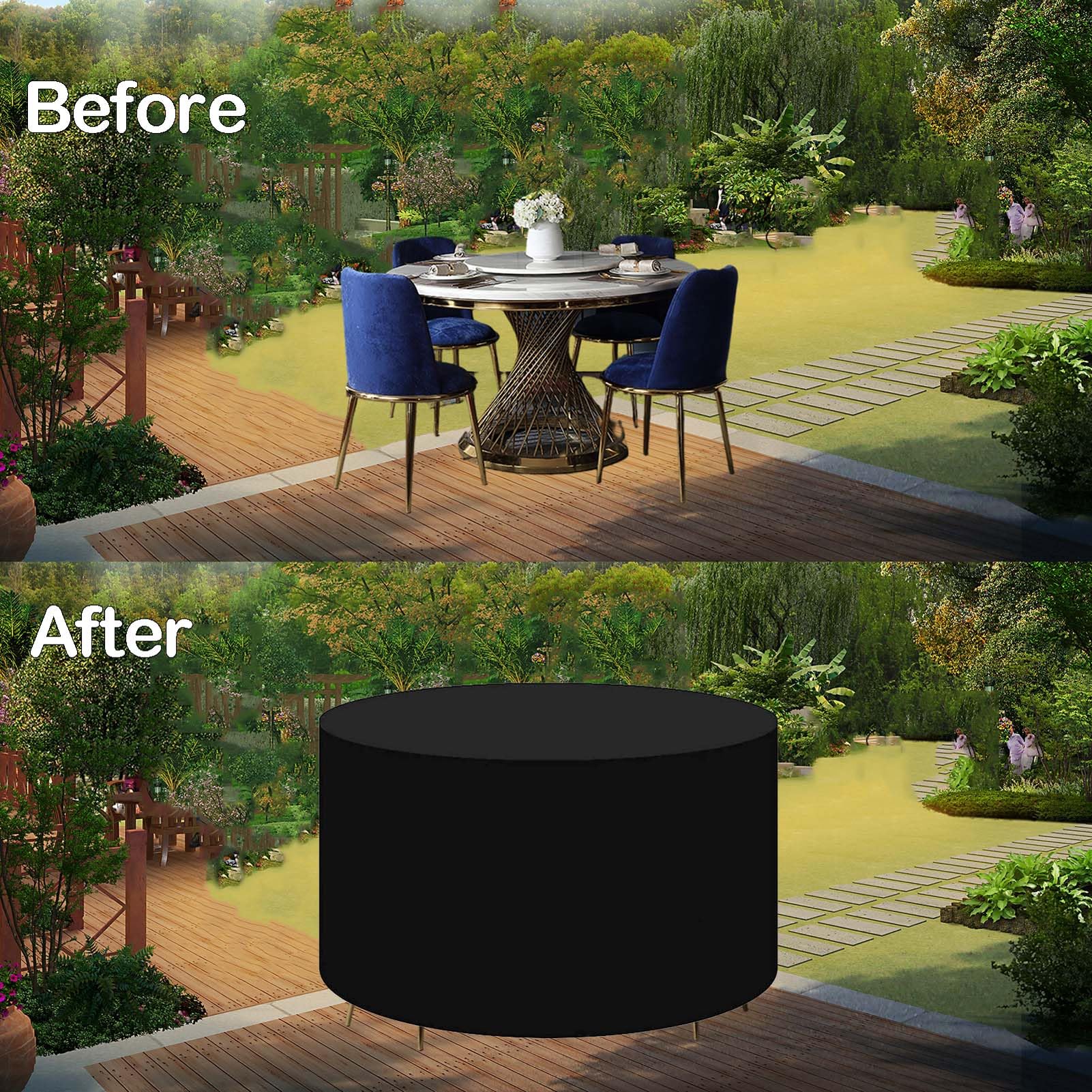 Copertura Per Tavolo Giardino Rotondo - Impermeabile E Anti-UV - 163x58cm - Tessuto Oxford 420D - Con Cordino - Foto 6