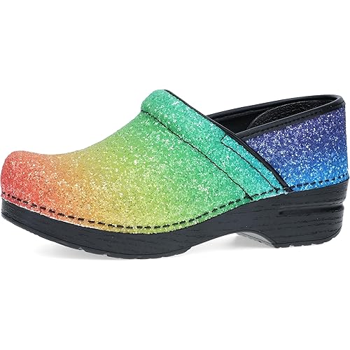 Dansko Professional Glitter Slip-On Clogs for Women – Rocker Sole and Arch Support for Comfort – Shiny and Stylish Glitter Uppers