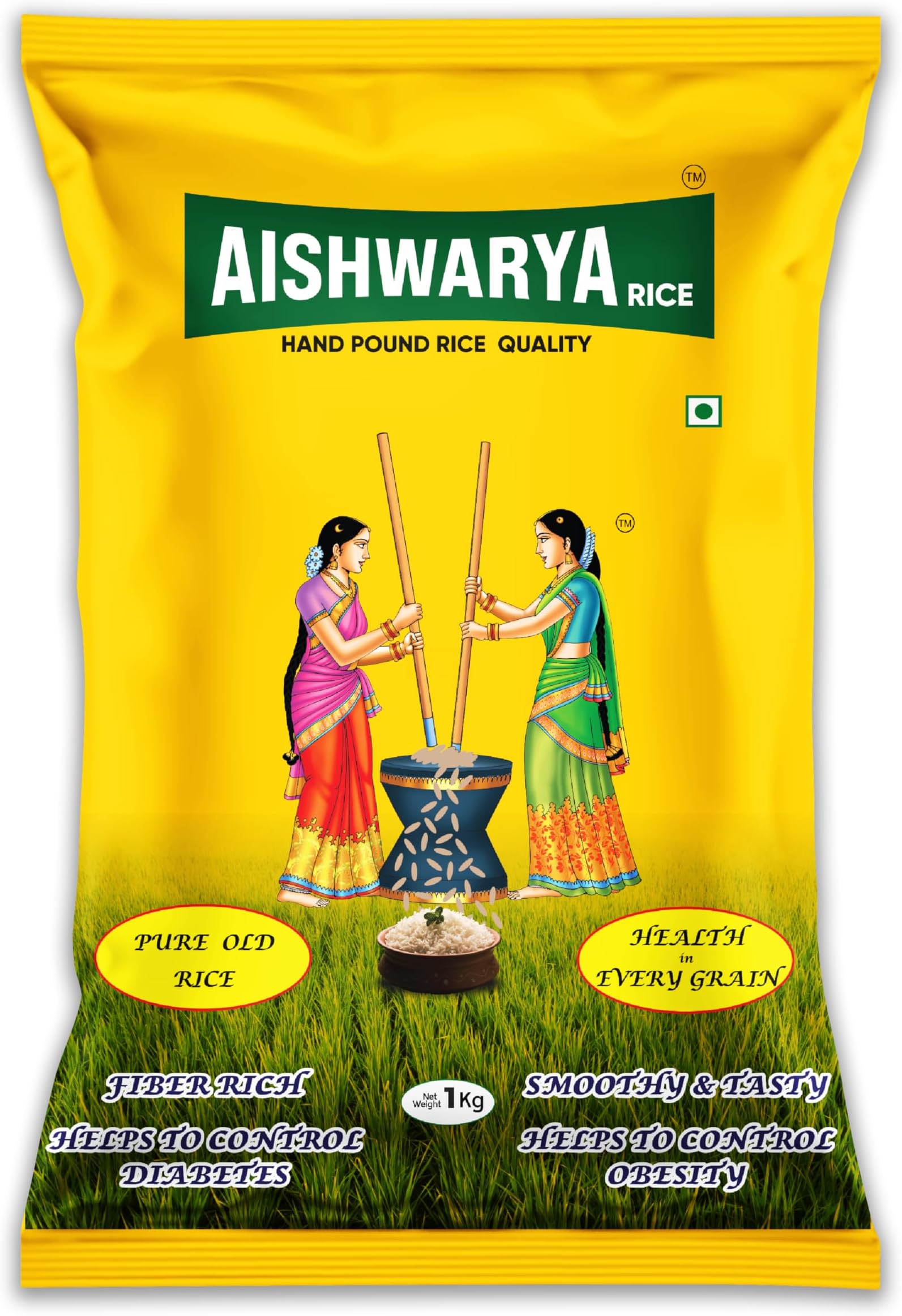 AISHWARYA Hand Pound Quality Sona Masoori Raw Rice (1kg) | High Protein & Fiber Raw Rice | Chemical-Free & Gluten-Free | Traditional Heritage Grains | Antioxidant Rich Healthy Indian Rice