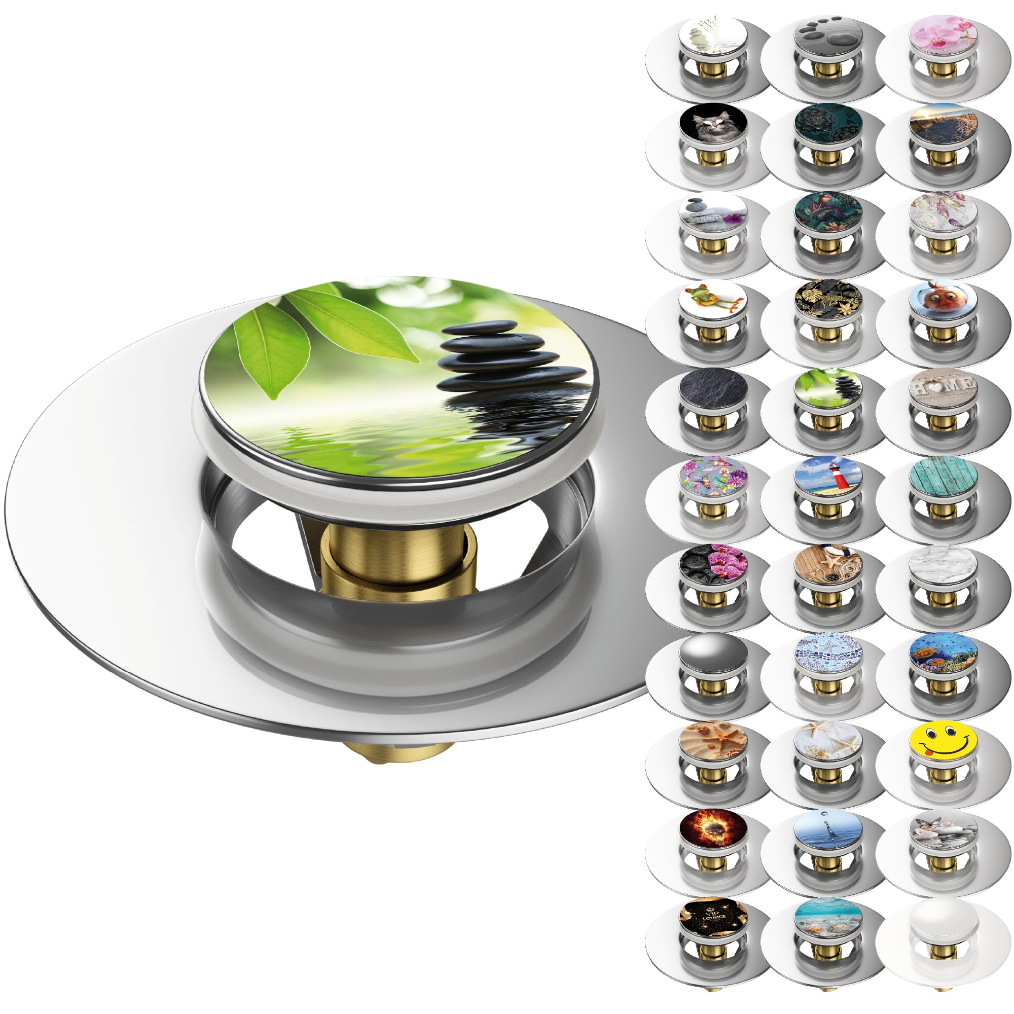 Sanilo Pop-Up Wash Basin Plug, Many Beautiful Pop-Up Sink Plugs with Motif, Drain Plug (Harmony)