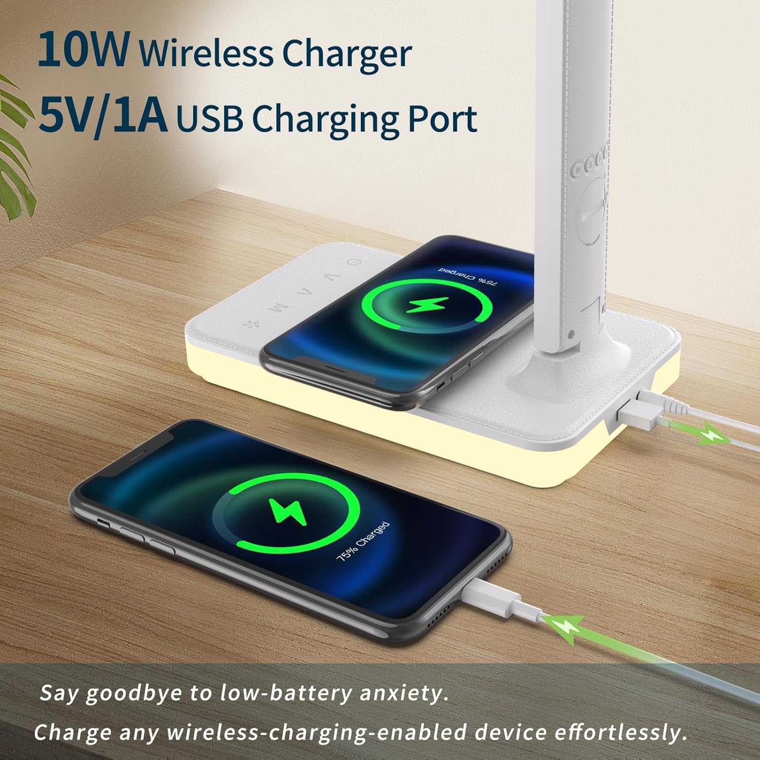 LED Desk Lamp for Home Office, USB Charging Port, Reading Lamp Desk Light with 5 Brightness, 3 Colors, Table Lamp with Clock, Alarm, Date, Temperature, Desk Lamp for College Dorm Room (White)