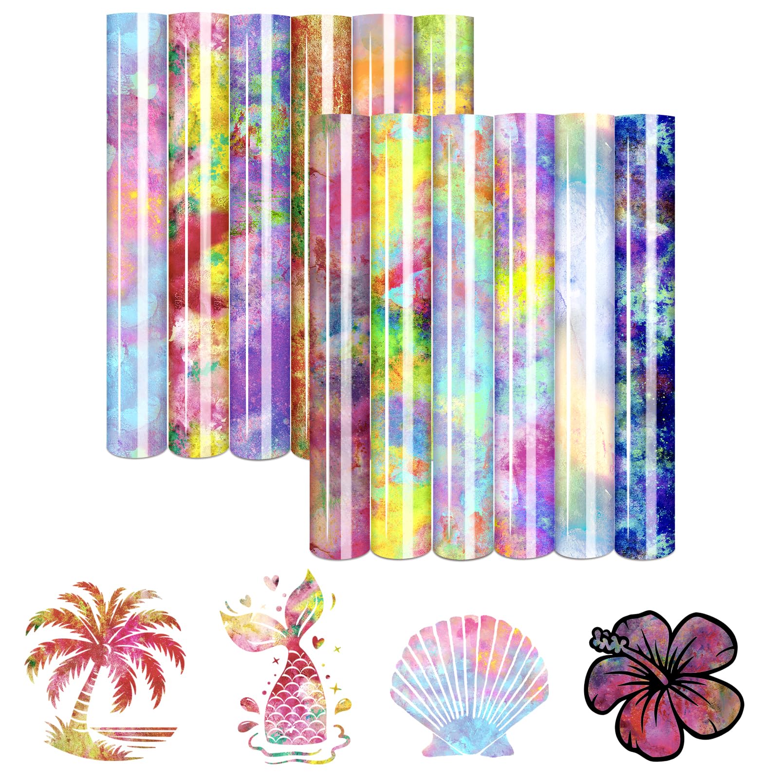 Tintnut Neon Watercolor HTV Heat Transfer Vinyl:12 Sheets 12" x 10" Inch Neon Watercolor Patterned Iron on Vinyl Heat Transfer Vinyl for Apparel and Gift Creation