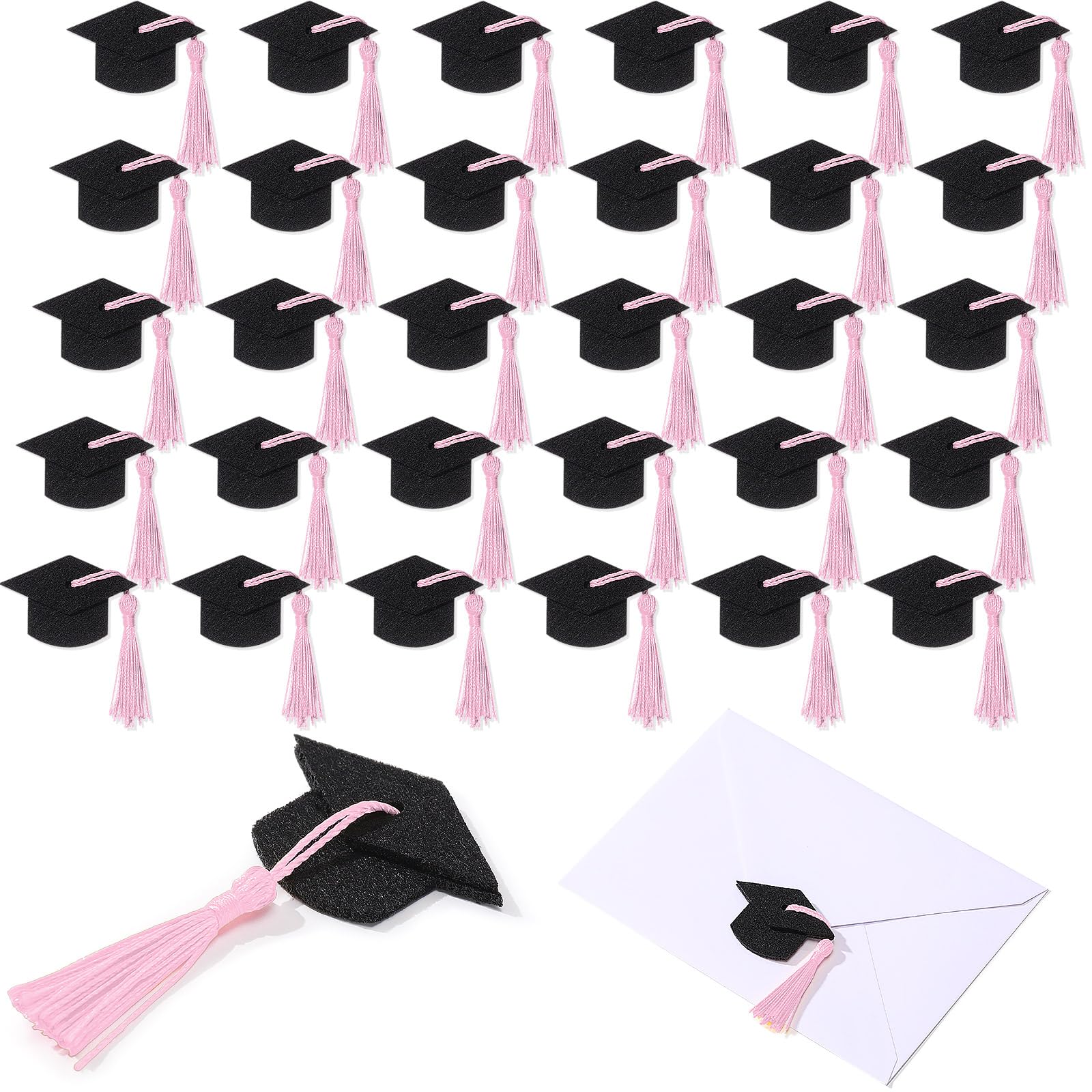 SmoothNovelty 30pcs Graduation Cap Stickers Black Felt Hat with Tassel Sealing Labels Grad Party Favor Stickers for Envelopes College High School