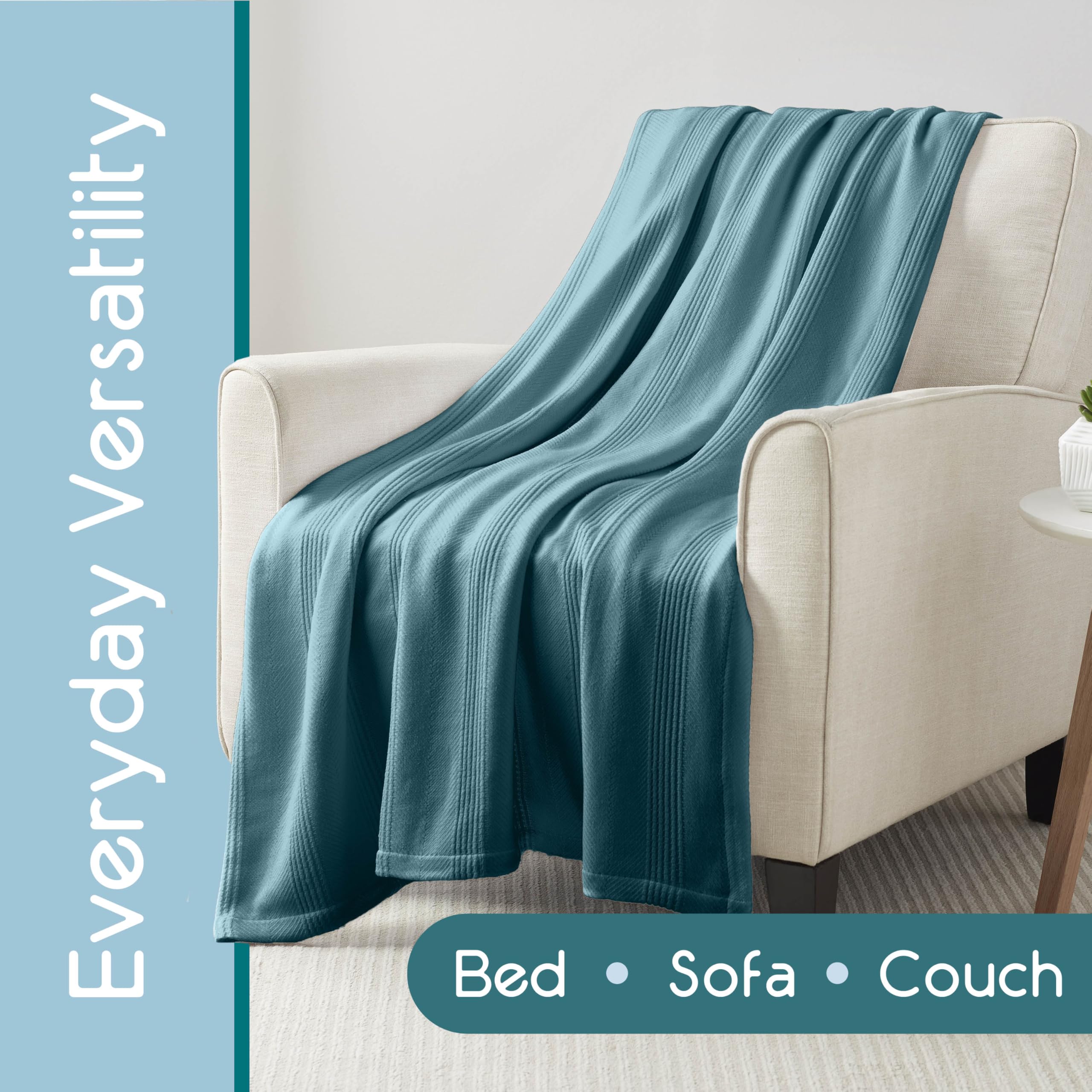 Vellux Manta 100% algodón, Suave, Transpirable, acogedora y Ligera, Manta térmica para Todas Las Estaciones, tamaño Queen, Colocar Capas de Cama, sofá y sofá, Calidad de Hotel (90 x 90