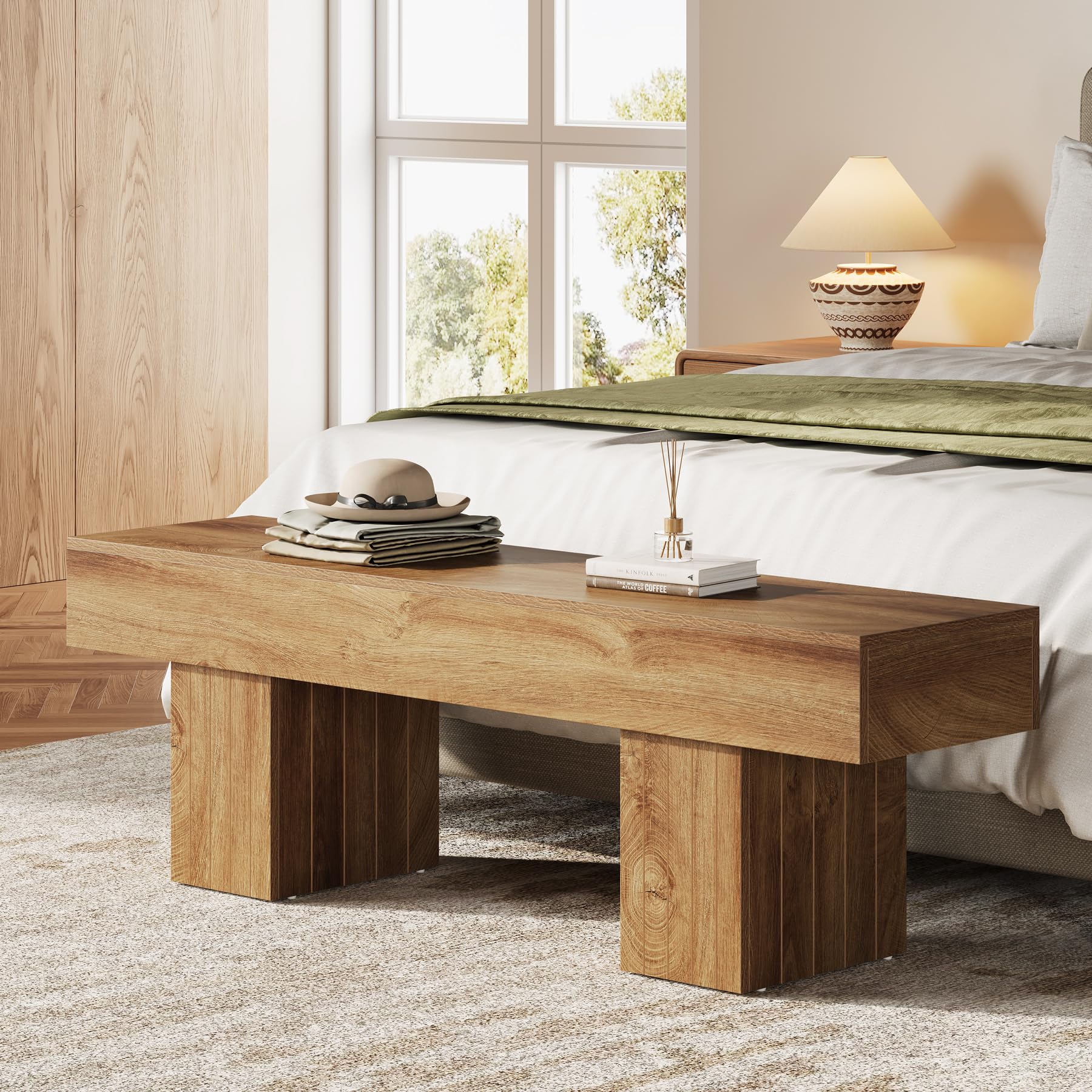 Tribesigns 140 cm Sitzbank Esszimmerbank, Bauernhaus Holz-Bank Küchenbank Lange Sitzbank für Wohnzimmer, Flur, Eingangsbereich, Schlafzimmer, Fußende des Bettes,Braun
