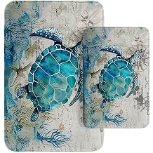 Britimes Bathroom Rug Mat Set of 2 Mats Rugs No Slip sea Turtle Teal Ocean Bath Mat Bathroom Decorations Carpets 16x24 and 20x32 inches for Kitchen Bedroom Indoor