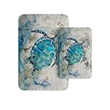 Britimes Bathroom Rug Mat Set of 2 Mats Rugs No Slip sea Turtle Teal Ocean Bath Mat Bathroom Decorations Carpets 16x24 and 20x32 inches for Kitchen Bedroom Indoor