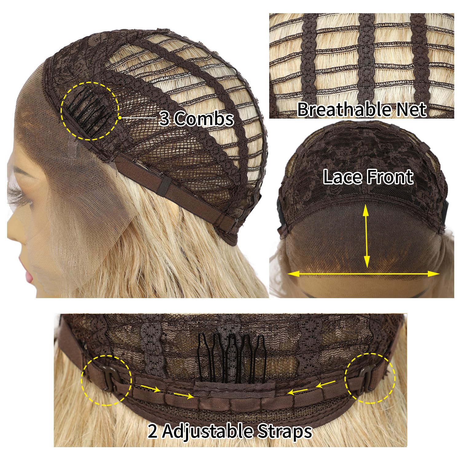 Sapphirewigs Perruque Lace Front Bouclée Blonde - Perruques Synthétiques pour Femmes - Mélange Blond - 13x3 - Port Quotidien - Fête - Noël - Halloween - Résistance à la Chaleur - 66 cm