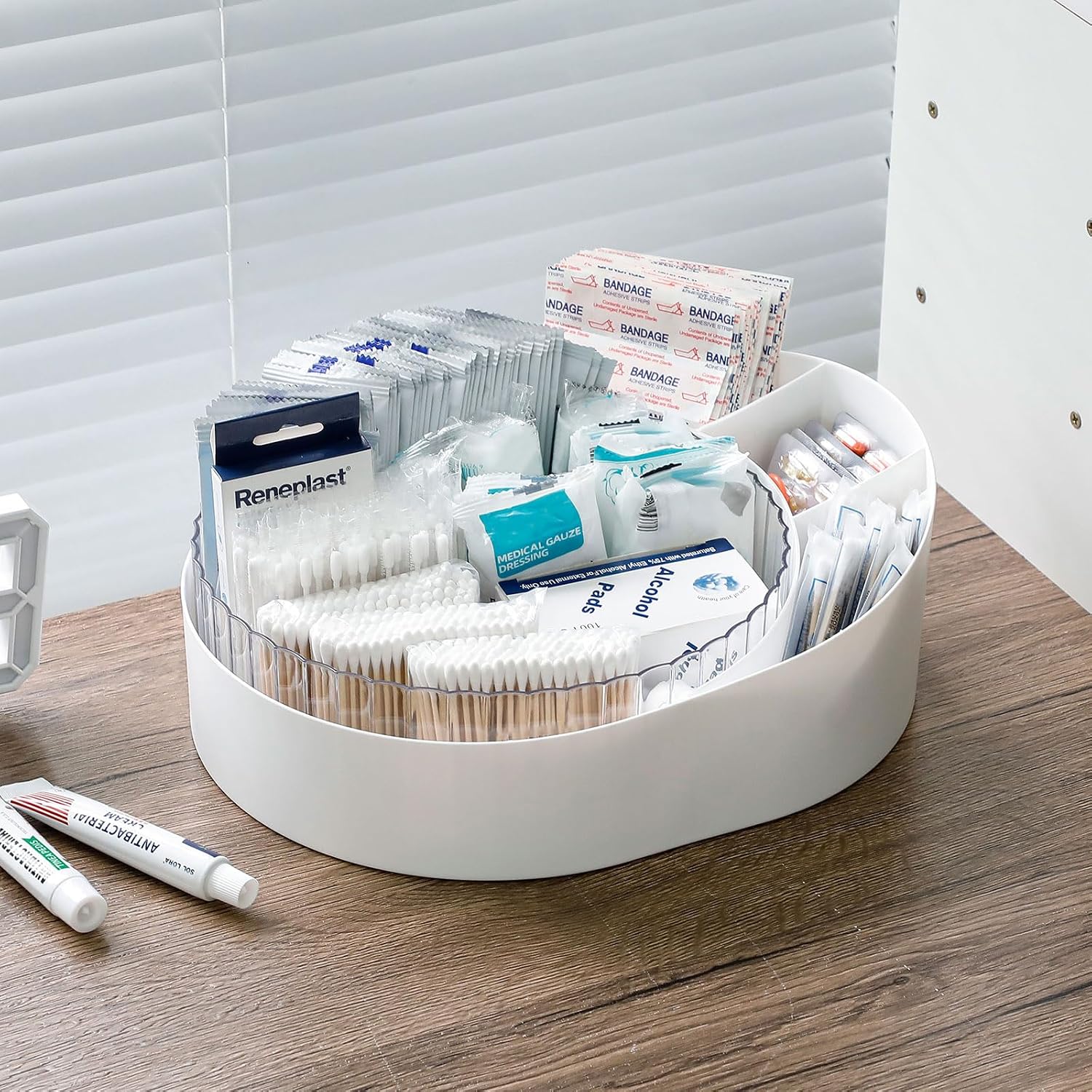 Rotating Medical Supplies Organizer for Cabinet, White, Plastic