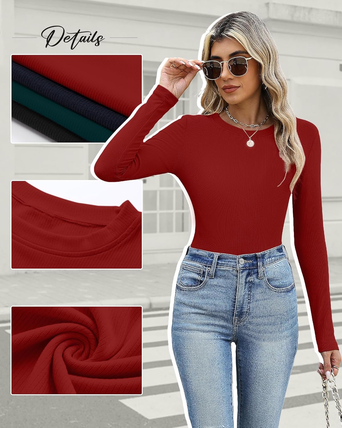 5 Pack Women's 90% Cotton Thermal Shirts Long Sleeve Ribbed Fleece Lined Underwear Tops Slim Fit Warm Base Layer - Image 6