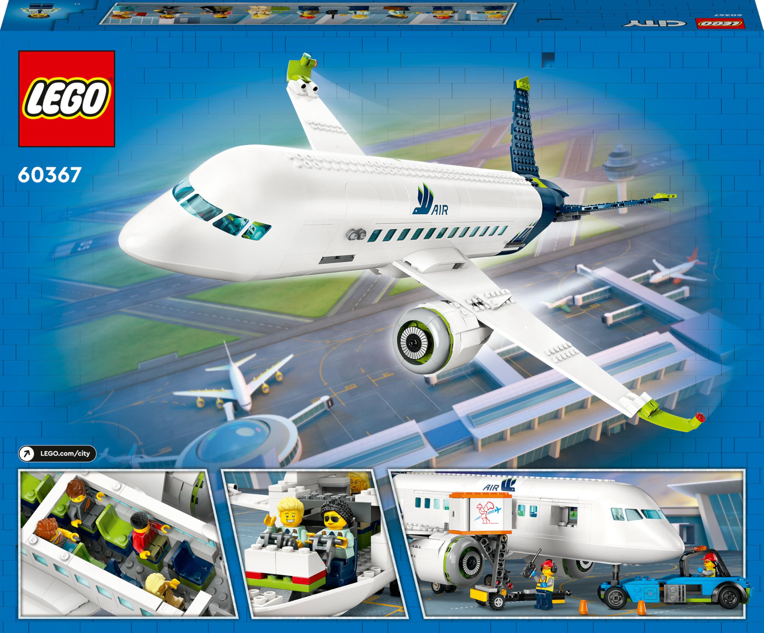LEGO City Samolot pasażerski 60367 | Samolot dla dzieci, duży zestaw klocków konstrukcyjnych, prezent dla chłopca i dziewczynki, dla 7-latka, 913 elementów