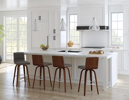 Miniatura 2 de Armen Living Vienna - Taburete giratorio de 26 pulgadas de altura de mostrador de piel sintética gris y madera de nogal Piel sintética