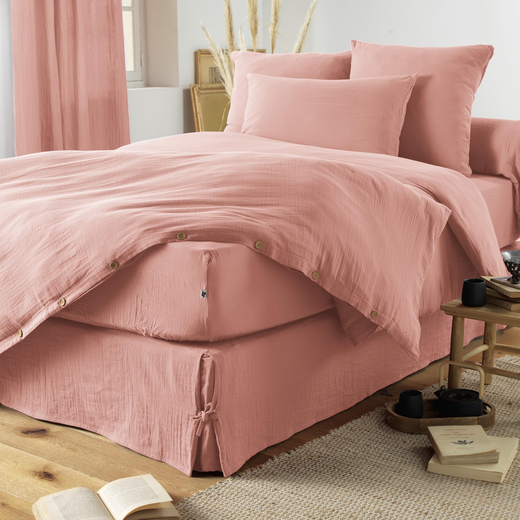 Bout de lit édredon Gaze de Coton 90 x 200 cm Gaia Coloris Rose pêche