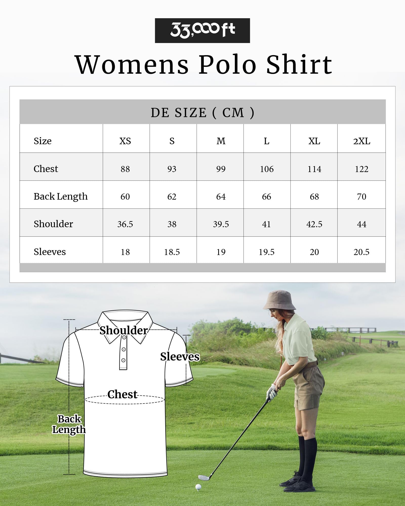 33,000ft Polo de golf para mujer, protección solar, protección UV, verano, manga corta, camiseta de secado rápido, camiseta deportiva para exteriores, transpirable, funcional para golf, tenis