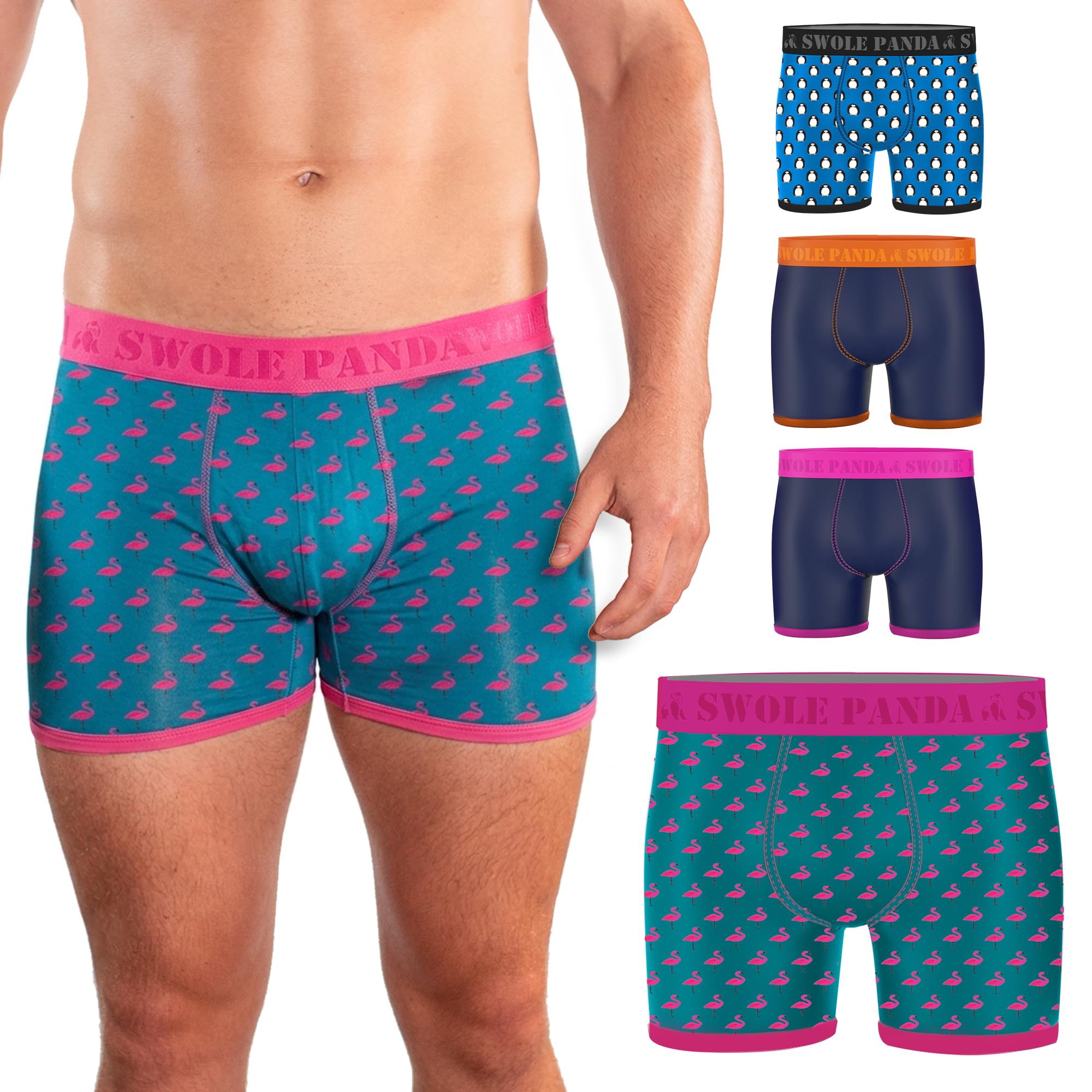 Swole Panda Men's Flamingos | Luxury Super Soft Bamboo Boxers For Large