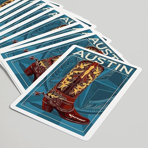 Miniatura 5 de Austin, Texas, Bota, Letterpress (52 cartas de juego de tamaño póker, con comodines)