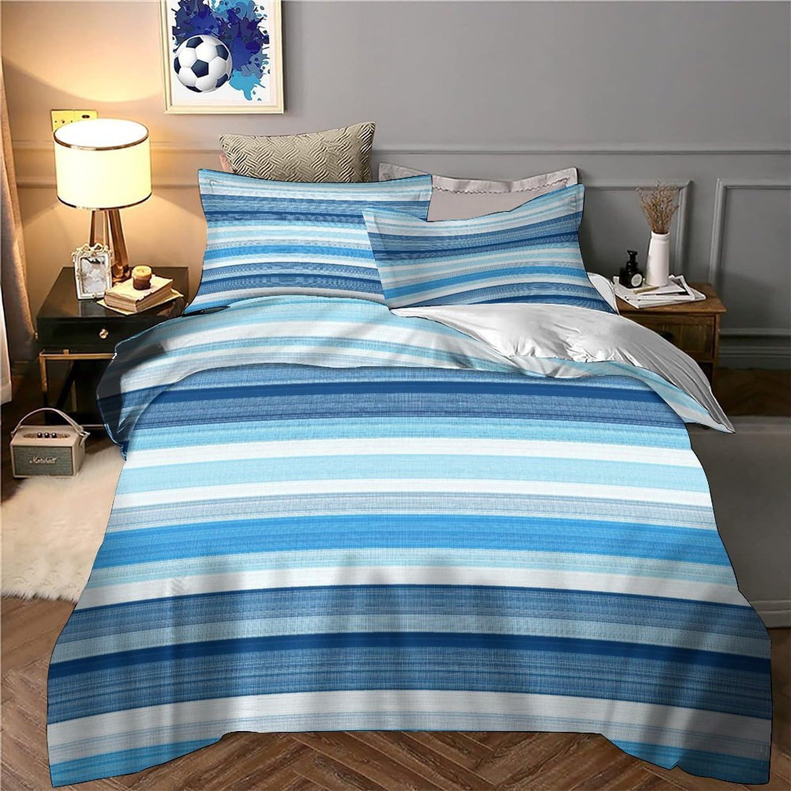 Stampa 3D Blue stripes Copertura per letto Microfibra Biancheria per letto Con federa Traspirante Modern home decor Fodera copriletto Leggero per giovani coppie coinquilini Super king（260x220cm）