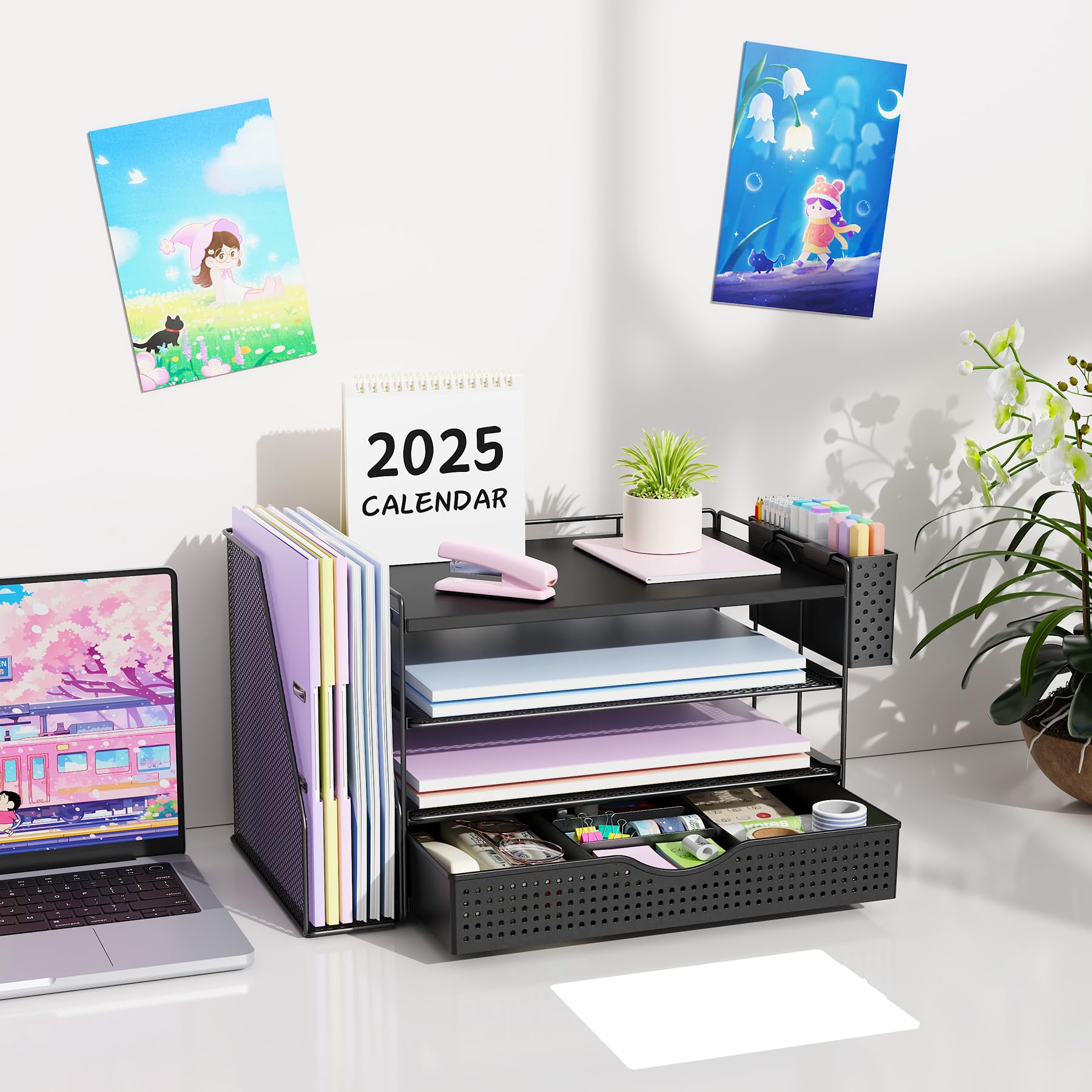 Wood Desk Organizers and Accessories with File Holder & Catalog Racks view 7