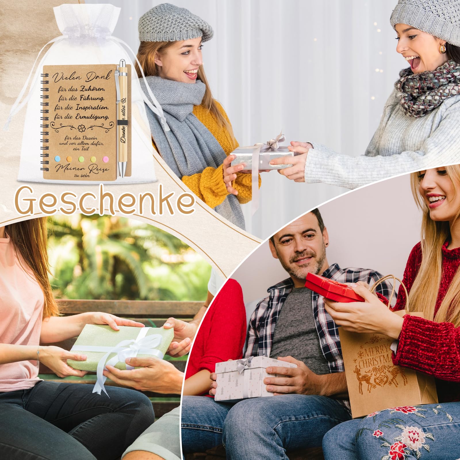 10 Sets Dankeschön Geschenke Klein, Notizbuch Klein mit Kugelschreiber und Organzabeutel, Vielen Danke für Alles, Abschiedsgeschenk Kollegen, Danke Geschenk Kollegin Erzieherin Lehrer Freunde