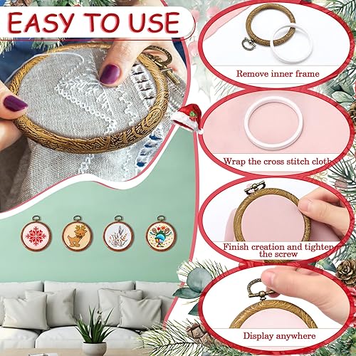 Vista 4 de Burbell 15 Pcs 2.4 Inch Fall Round Embroidery Hoops Frame Circle Rubber Hoops Ring Display Cross Stitch Ornament Imitated Wood Frame Kits for