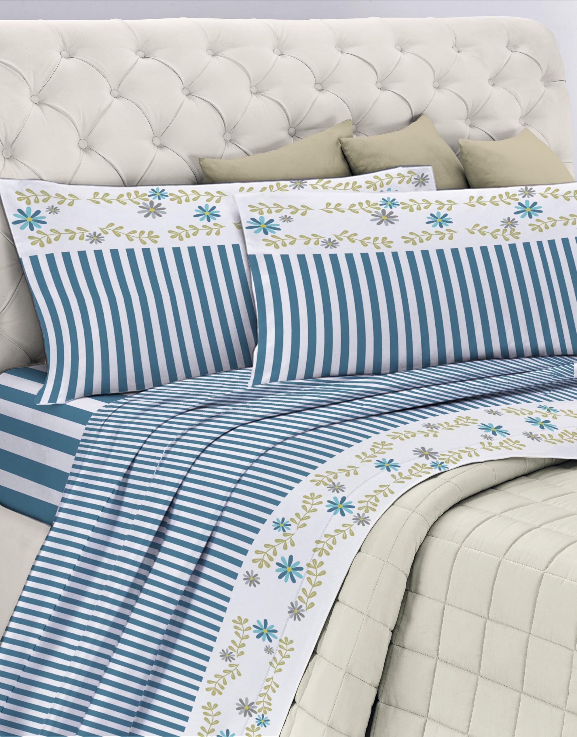 GEMITEX Cotton Bed Set, 100% Cotton, Breathable, Free of Harmful Substances, Certified Quality Standard 100 by OEKO-TEX Confidence in Textile, Single, G26/Blue, Designed in Italy