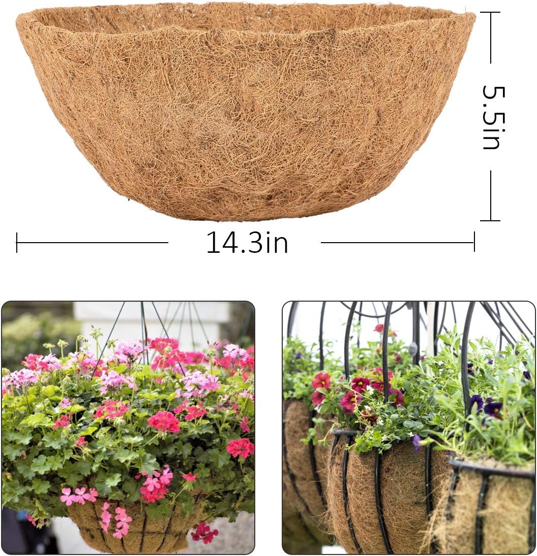 ANPHSIN Natural Coco Coir Basket Replacement Liners- 14 Inch Round Replacement Coco Liner Plant Basket Liner for Hanging Basket Flower Vegetable Plant Hanger (3 Pack)