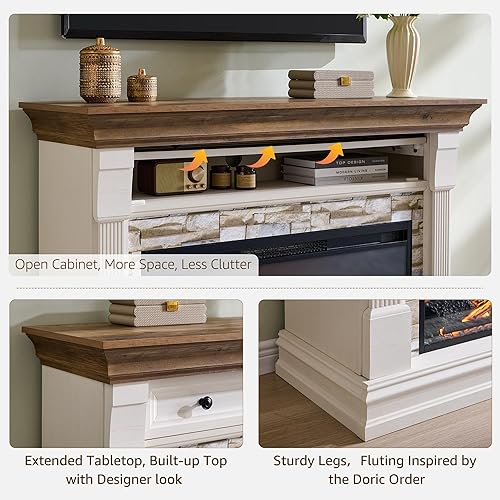 Miniatura 4 de OKD Mueble de TV con chimenea eléctrica de 52 pulgadas con repisa y gabinete, calentador eléctrico independiente de 36 pulgadas con control remoto,