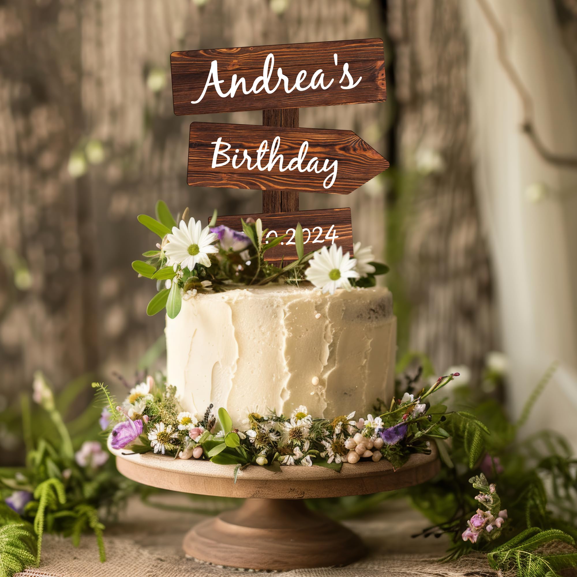 Cake Topper Anniversaire Personnalisé, Modèle Calligraphie Et Coeur