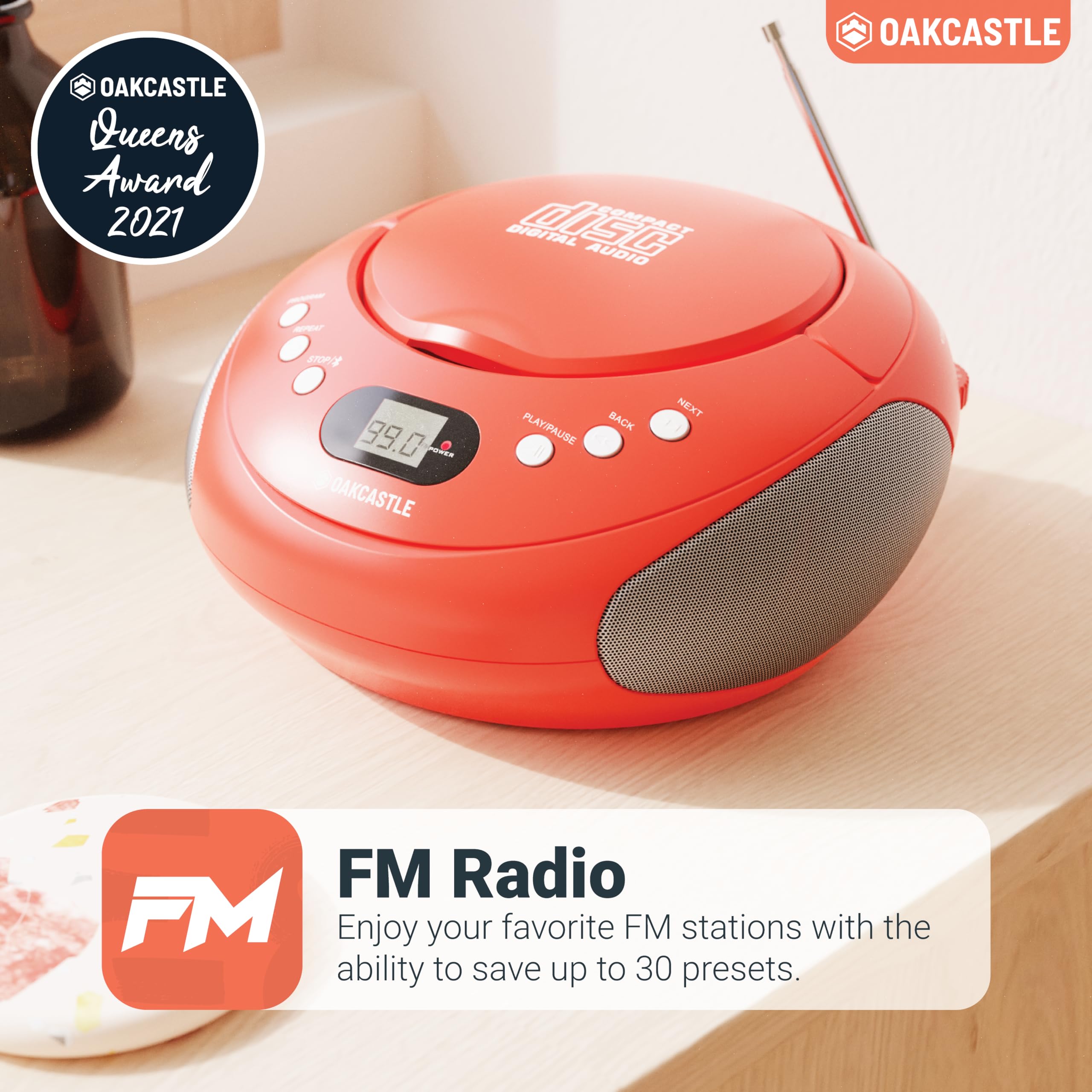 Portable Bluetooth CD Boombox with FM radio, Red - Image 4