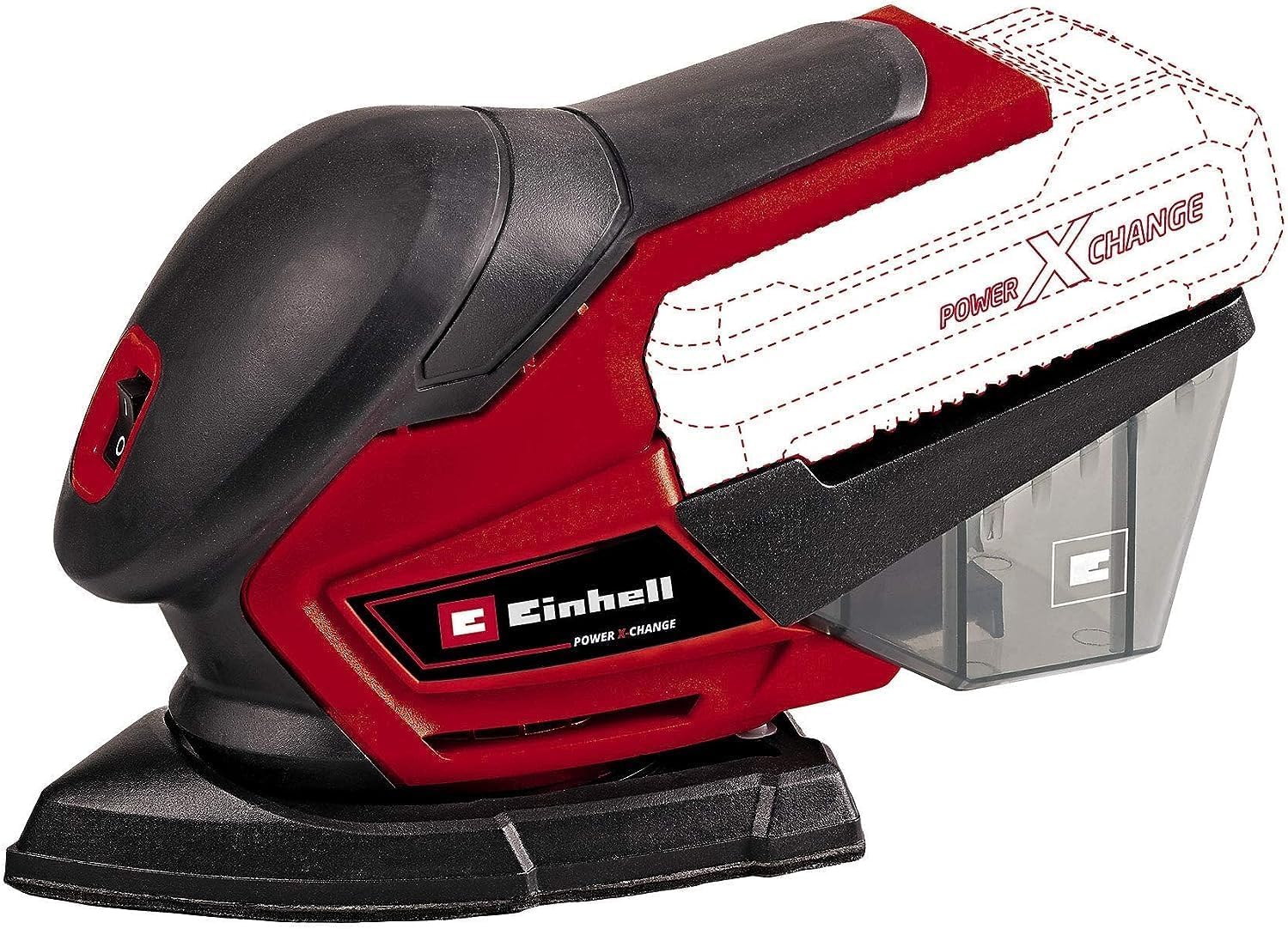 Einhell - Levigatrice multifunzione TE-OS 18/150 Li-Solo Power X-Change + Power-X-Change Starter Kit, Caricabatteria e Batteria da 4000 mAh Li-Ion, Nero, Rosso