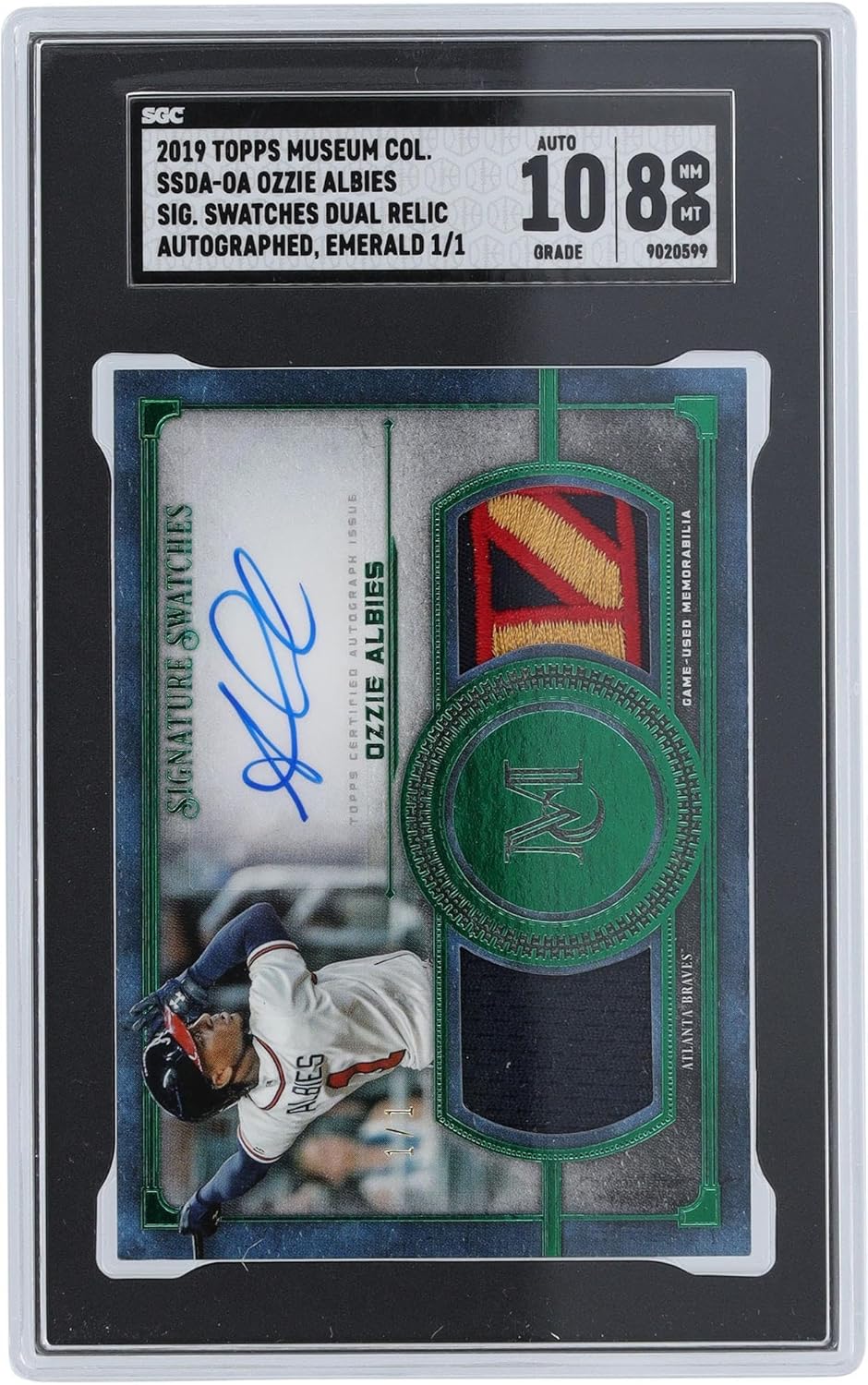 Ozzie Albies Atlanta Braves Autographed 2019 Topps Museum Collection Dual Relic #SSDA-OA #1/1 SGC Authenticated 8/10 Card - Baseball Slabbed Autographed Cards
