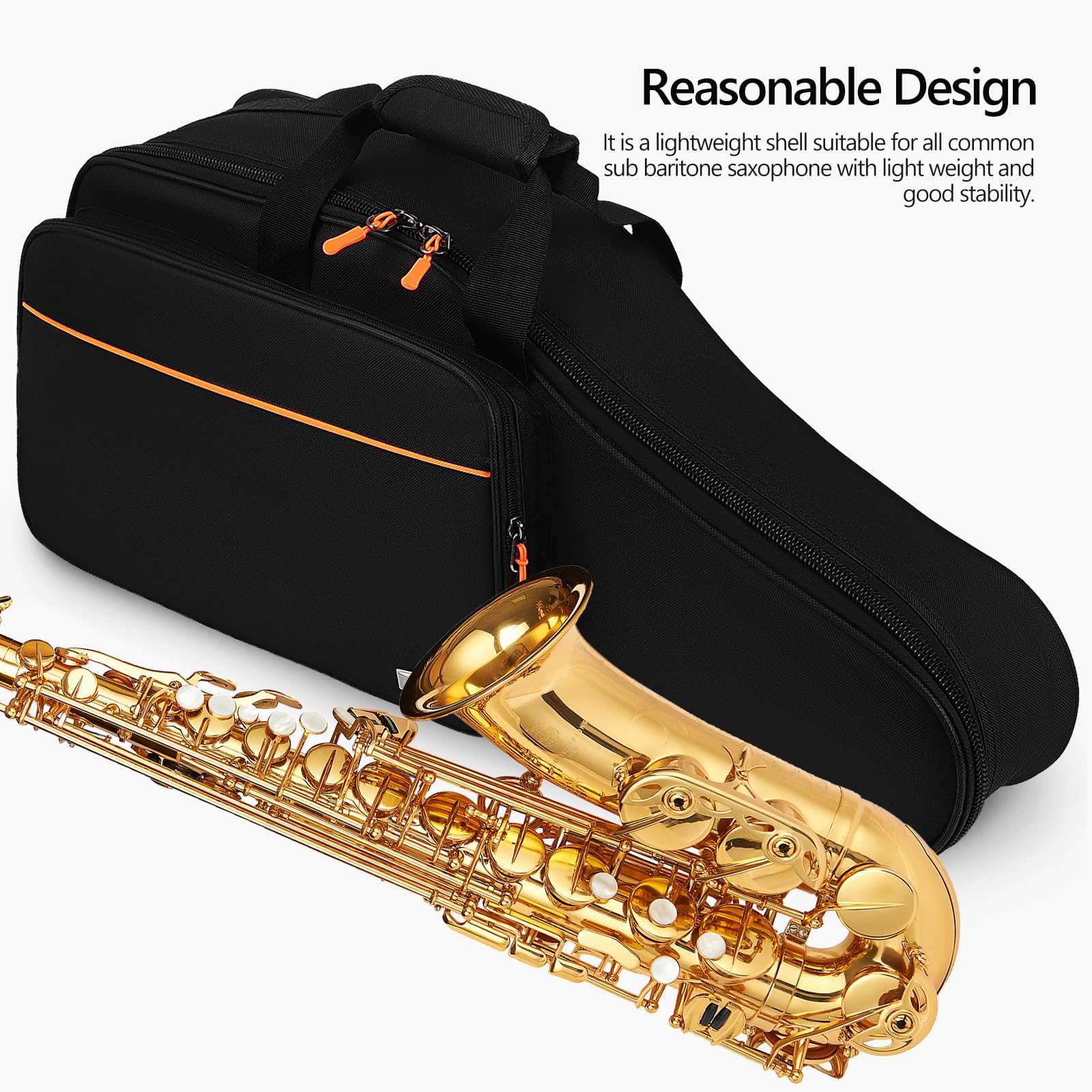Vaguelly Valise pour saxophone alto Oxford étanche avec rembourrage de 18 mm, bandoulière, poche extérieure, de transport léger pour saxophone Noir