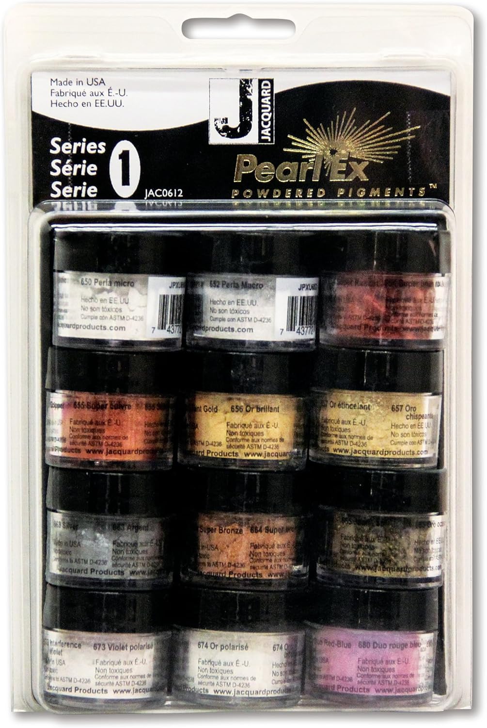 Jacquard Pearl Ex Pigment Series, 12 Color Set, 3 Gram Jars Powder for Epoxy Resin, Watercolors, Calligraphy Ink