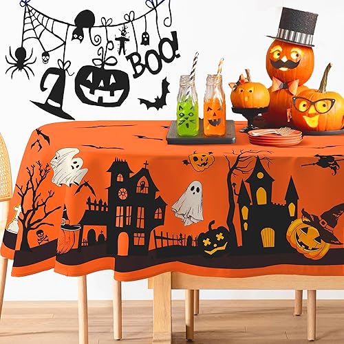 Miniatura 2 de Mantel ovalado de Halloween de 54 x 72 pulgadas, mantel de poliéster impermeable, resistente a las arrugas, duradero, para Halloween, fiesta,