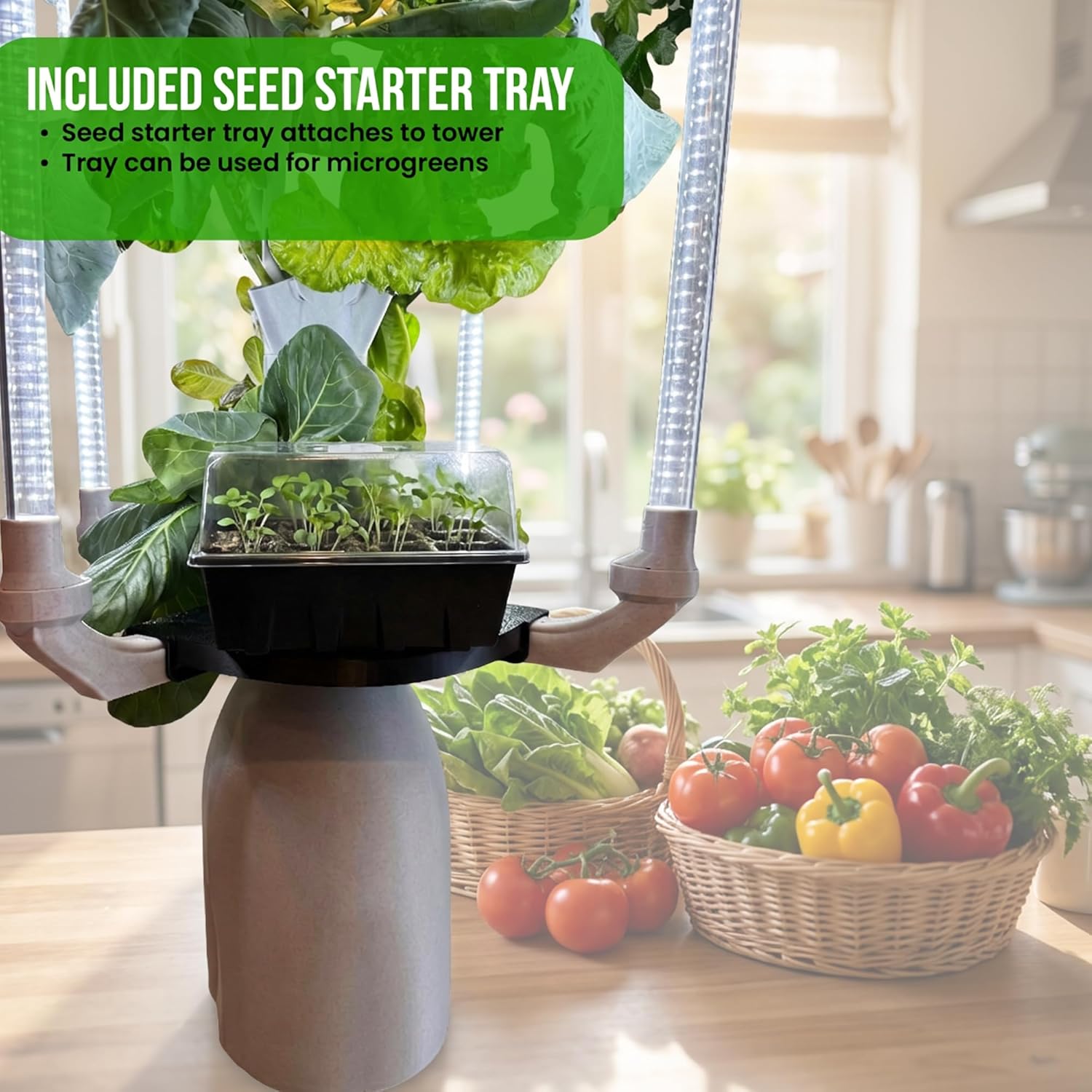 Hydroponic Tower Planter - Complete Plant Growing Starter Kit - Vertical Indoor System for Herb and Vegetable Gardening, Microgreens and More - Includes Grow Light Setup, Smart WiFi Control